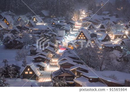 《岐阜縣》積雪的白川鄉/冬季合掌祖村 91565984