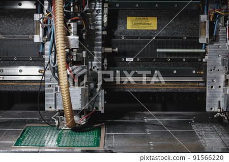 Process of creating a printed circuit board. Automated technology, industrial, robotic, electronic Process of creating a printed circuit board. Automated technology, industrial, robotic, electronic 91566220