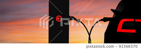 Silhouettes of electric car Silhouettes of electric car 91566370