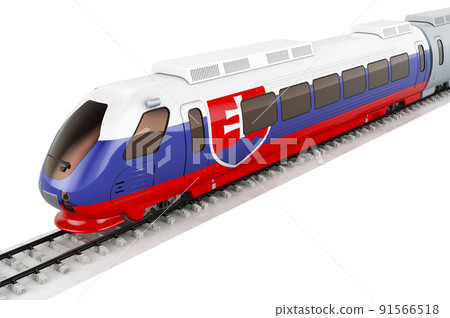 Slovak flag painted on the high speed train. Rail travel in the Slovakia, concept. 3D rendering 91566518