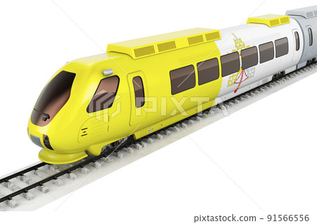 Vatican flag painted on the high speed train. Rail travel in the Vatican, concept. 3D rendering 91566556