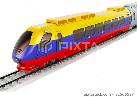 Venezuelan flag painted on the high speed train. Rail travel in the Venezuela, concept. 3D rendering 91566557