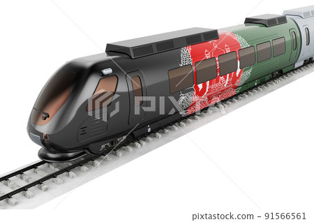 Afghan flag painted on the high speed train. Rail travel in the Afghanistan, concept. 3D rendering 91566561