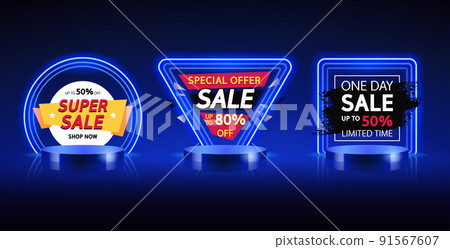 Blue Neon Sale Banners Set Blue Neon Sale Banners Set 91567607