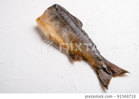 Fresh smoked salmon, on white stone table background, with copy space for text Fresh smoked salmon, on white stone table background, with copy space for text 91568718