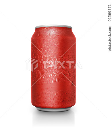 Red aluminum cans with water droplets on a white Background Red aluminum cans with water droplets on a white Background 91569571