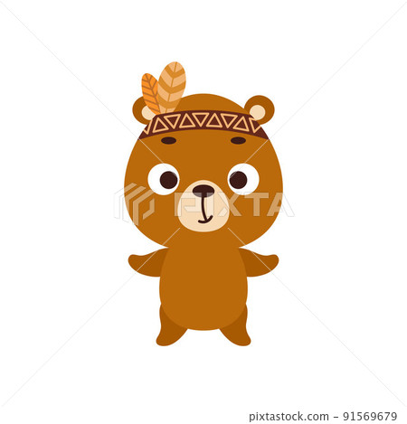 Cute tribal bear. Wild and free. Cartoon animal character for kids t-shirts, nursery decoration, baby shower, greeting card, invitation, house interior. Vector stock illustration 91569679