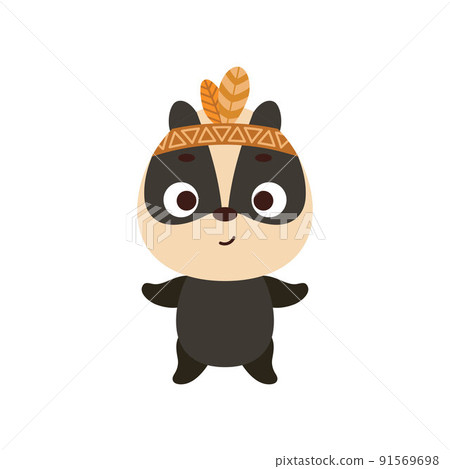 Cute tribal badger. Wild and free. Cartoon animal character for kids t-shirts, nursery decoration, baby shower, greeting card, invitation, house interior. Vector stock illustration 91569698