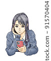 Cute long-haired high school girl killing time 91570404