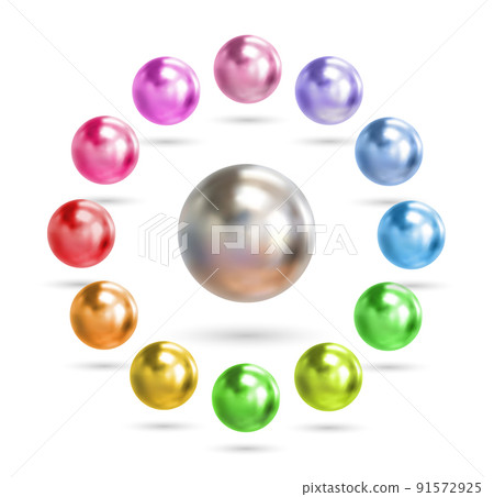 Set of colorful spheres isolated on white background. 3d color metal ball vector. Set of colorful spheres isolated on white background. 3d color metal ball vector. 91572925