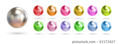 Set of colorful spheres isolated on white background. 3d color metal ball vector. Set of colorful spheres isolated on white background. 3d color metal ball vector. 91572927