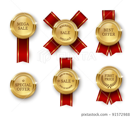 Award medal 3d realistic vector color illustration set 91572988