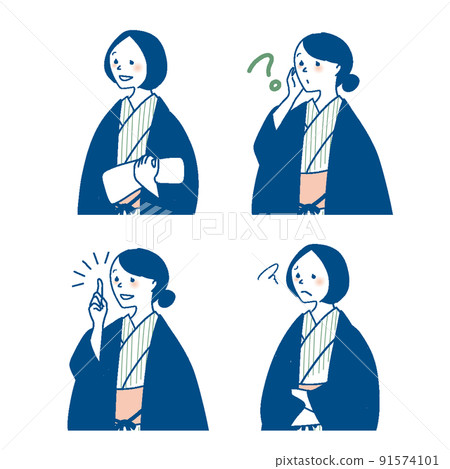 Facial expression set of a woman in a yukata Facial expression set of a woman in a yukata 91574101