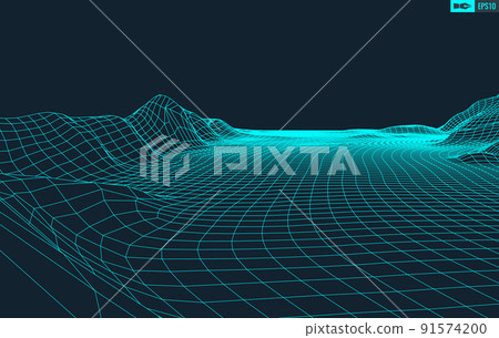 3D Wireframe Terrain Wide Angle EPS10 Vector 3D Wireframe Terrain Wide Angle EPS10 Vector 91574200