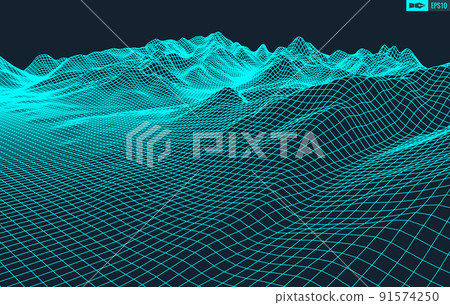 3D Wireframe Terrain Wide Angle EPS10 Vector 3D Wireframe Terrain Wide Angle EPS10 Vector 91574250