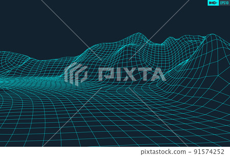 3D Wireframe Terrain Wide Angle EPS10 Vector 3D Wireframe Terrain Wide Angle EPS10 Vector 91574252