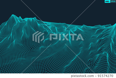 3D Wireframe Terrain Wide Angle EPS10 Vector 3D Wireframe Terrain Wide Angle EPS10 Vector 91574270