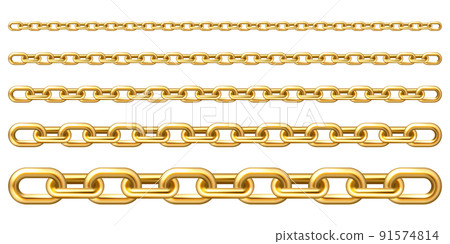 Realistic gold plated metal chain with golden links isolated on white background. Vector illustration. Realistic gold plated metal chain with golden links isolated on white background. Vector illustration. 91574814
