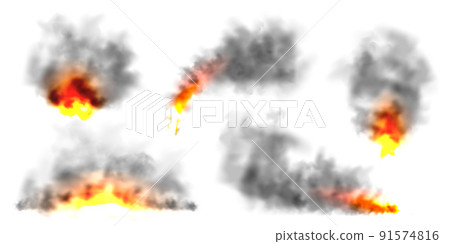 Black realistic smoke, dust clouds isolated on white background. Dirty polluted smog or fog. Air pollution, mist effect. Smoke from fire or explosion. Vector illustration Black realistic smoke, dust clouds isolated on white background. Dirty polluted smog or fog. Air pollution, mist effect. Smoke from fire or explosion. Vector illustration 91574816