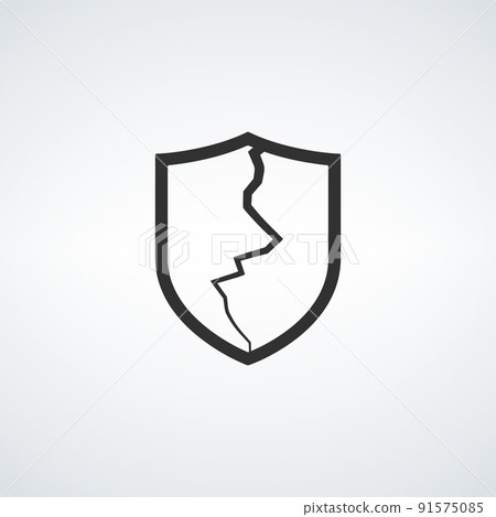 Broken security shield with crack. Stock vector illustration isolated on white background. 91575085