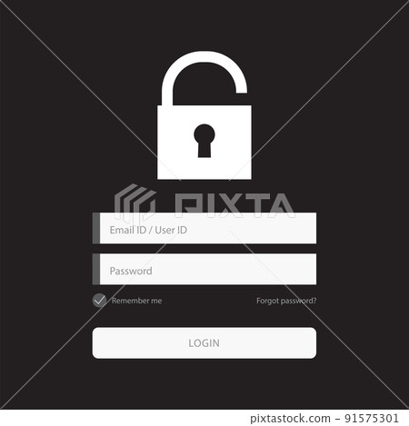 Flat login form design with lock icon on black...-插圖素材 [91575301] - PIXTA圖庫