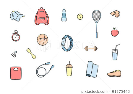 Sports doodle icon set concept. Design elements of a sports invert, a healthy lifestyle Vector illustration Sports doodle icon set concept. Design elements of a sports invert, a healthy lifestyle Vector illustration 91575443