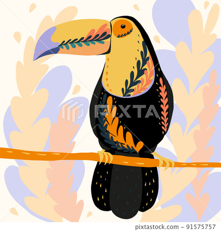 Vector illustration of fantastic colorful unusual bird in a vivid design. Tropical fauna style Vector illustration of fantastic colorful unusual bird in a vivid design. Tropical fauna style 91575757