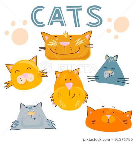 Collection of 6 cat faces with emotions 91575790
