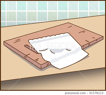 [Vector] Illustration of a cutting board and dishcloth with a background 91576213