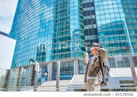 Office casual young businessman heat stroke Office casual young businessman heat stroke 91576592