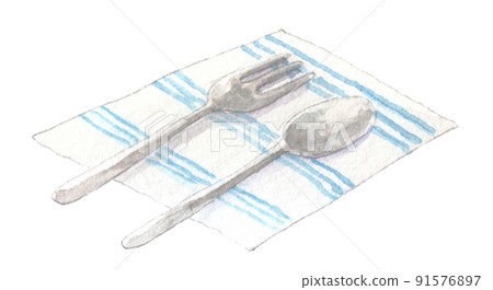 餐具切圖手繪水彩 餐具切圖手繪水彩 91576897