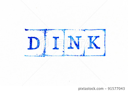 Blue color ink rubber stamp in word DINK (Abbreviation of Double income, no kids or Dual income, no kids) on white paper background 91577043