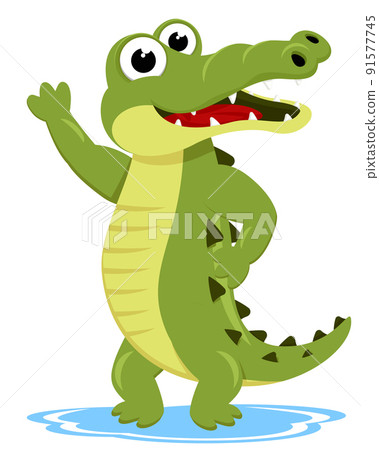 Crocodile stands, smiles and waves on a white background. Character Crocodile stands, smiles and waves on a white background. Character 91577745