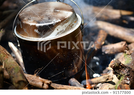 Cooking on a bonfire 91577800