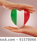 Two hands holding heart with flag of Italy. Concept of love, freedom, independence and country support. 3D rendering. 91578066