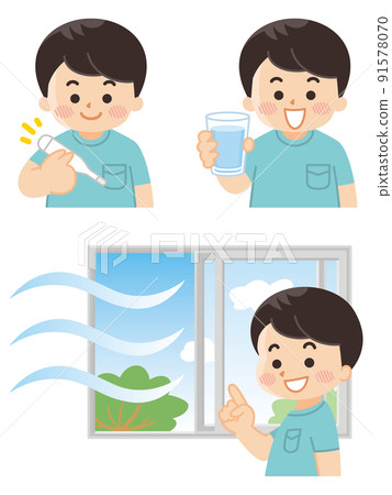 Heat stroke measures, physical condition management, temperature measurement, hydration, ventilation 91578070
