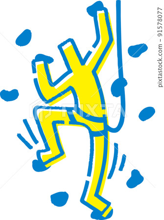 一個抱石的火柴人。手繪矢量圖。 一個抱石的火柴人。手繪矢量圖。 91578077