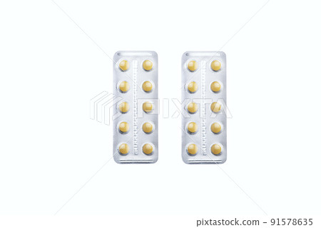 Packs antibiotics and pills top view. Pills packaging 91578635