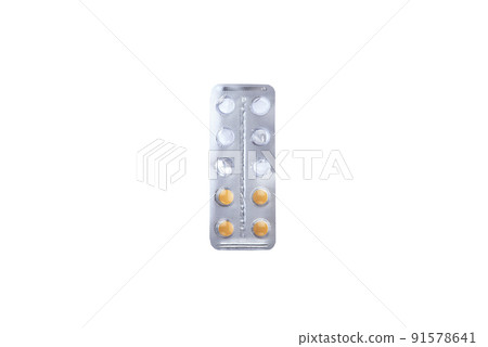 Packs antibiotics and pills top view. Pills packaging 91578641