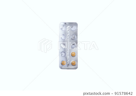 Packs antibiotics and pills top view. Pills packaging 91578642