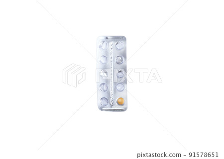 Packs antibiotics and pills top view. Pills packaging 91578651