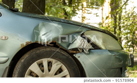 the broken wing of the car after the accident the broken wing of the car after the accident 91578904