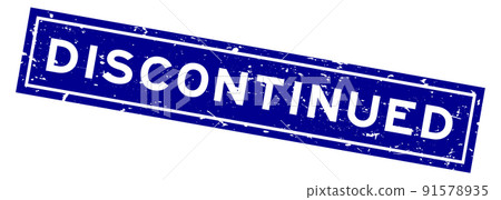 Grunge blue discontinued word square rubber seal stamp on white background 91578935