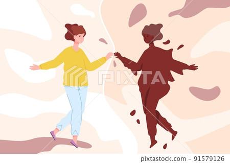 Aware self shadow. Woman know yourself hidden unconscious, meeting with discover conscious dark personality spiritual consciousness archetype 91579126
