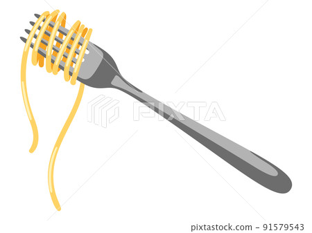 Illustration of Italian pasta spaghetti on fork. Culinary image for menu of restaurants. 91579543