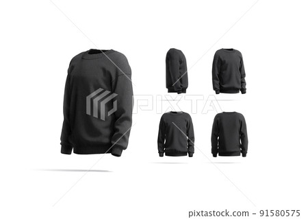 Blank black knitted sweater mockup, different views Blank black knitted sweater mockup, different views 91580575