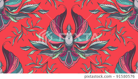 Beautiful vector seamless pattern with hand drawn floral elements 91580576