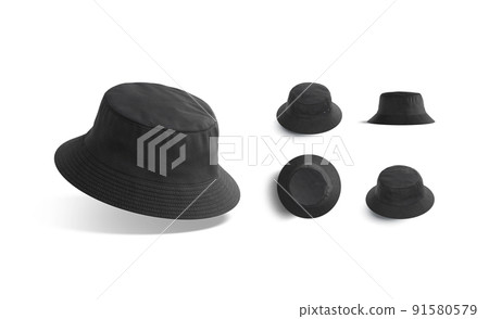 Blank black bucket hat mockup, different views 91580579