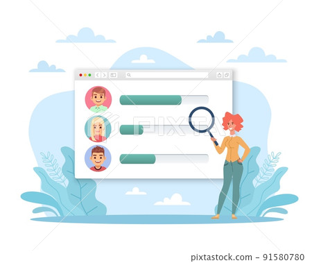 Assessment of competence, achievements on work, company loyalty, skills development, human resources manager, professional career growth, people potential. Vector cartoon flat concept Assessment of competence, achievements on work, company loyalty, skills development, human resources manager, professional career growth, people potential. Vector cartoon flat concept 91580780