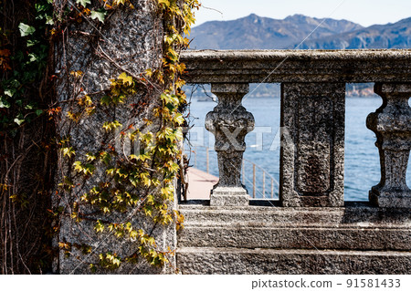 Stone balustrade over the sea. Close-up Stone balustrade over the sea. Close-up 91581433